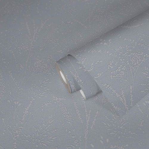 Non-woven wallpaper floral leaves blue grey gloss 39766-3