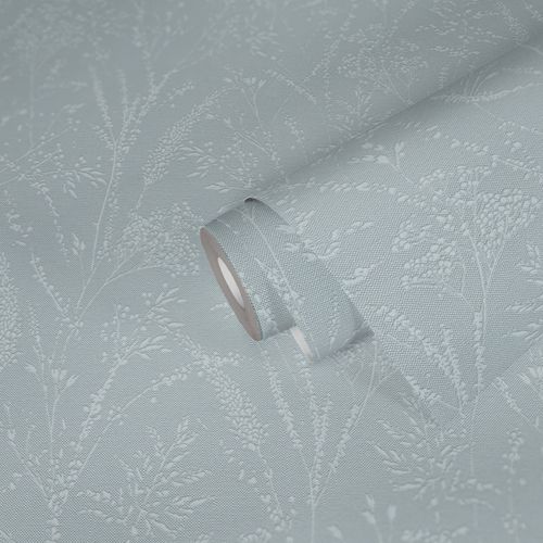 Non-woven wallpaper floral leaves blue white gloss 39766-4