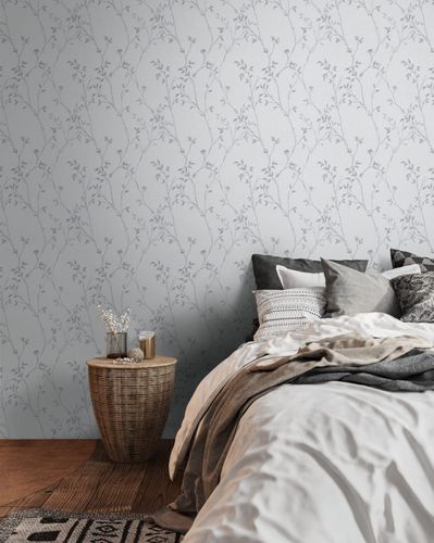 Non-woven wallpaper leaf pattern white grey 39767-3