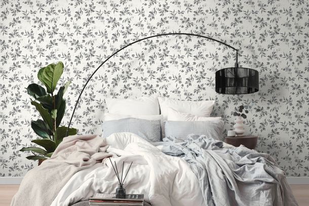 Vliestapete Blätter Weiß Grau Silber Metallic 39768-6 Schlafzimmer