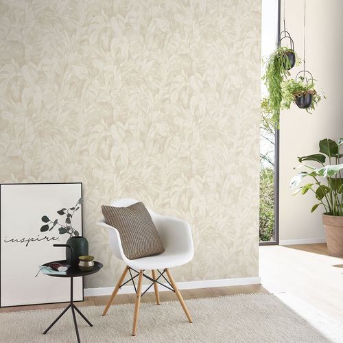 Non-woven wallpaper leaves tropical beige cream 10416-02