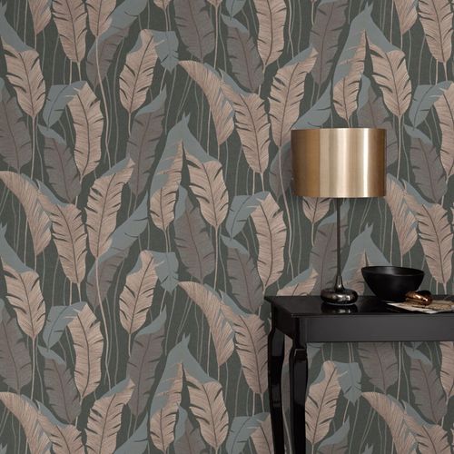 Non-woven wallpaper floral grey cream metallic 10344-47