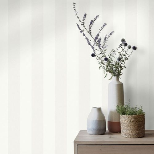 Non-woven wallpaper striped white silver metallic 10361-01