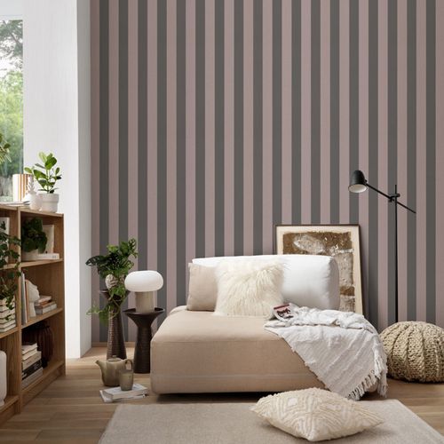 Non-woven wallpaper striped grey rose metallic 10361-48