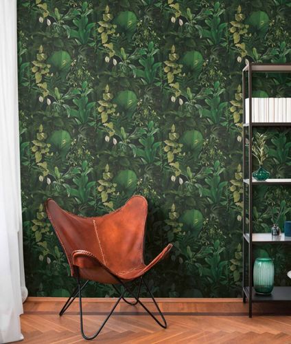 Non-woven wallpaper tropical jungle plants green 39698-1