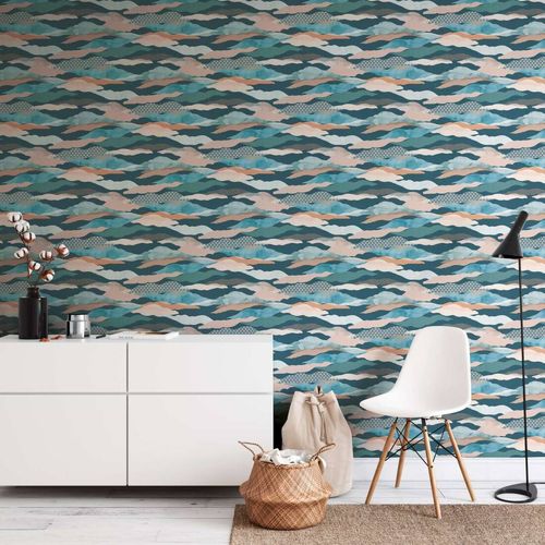 Non-woven wallpaper clouds blue beige grey 39699-4