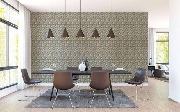 Non-woven wallpaper 3D look stone look grey 39700-1