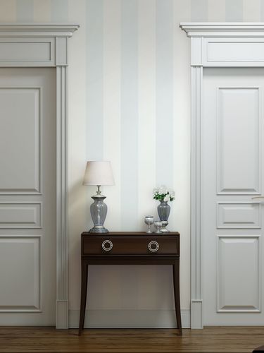 Non-woven wallpaper fabric look striped blue white 47635