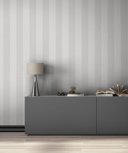 Non-woven wallpaper fabric look striped modern grey 47637