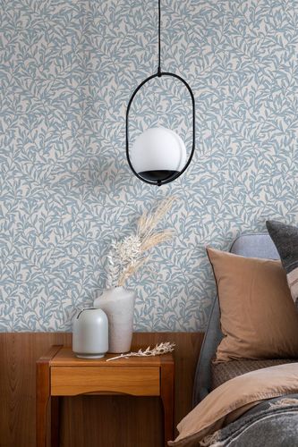 Non-woven wallpaper leaf pattern white blue 47642