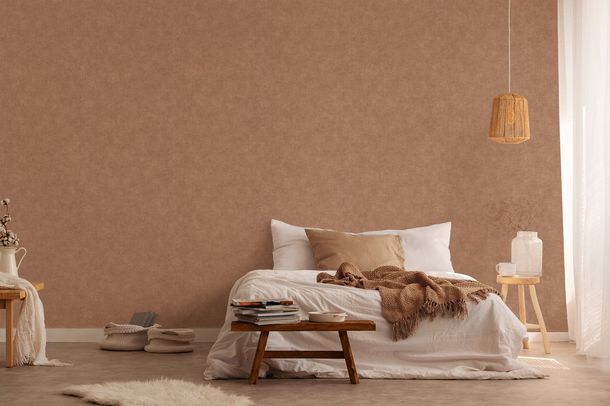 Non-woven wallpaper textile look plain brown 39566-8