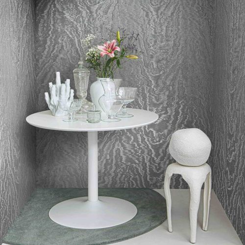 Non-woven wallpaper silk look anthracite metallic 86543