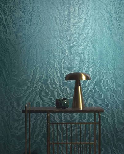 Non-woven wallpaper silk look waves petrol metallic 86544