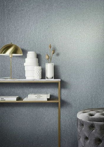 Non-woven wallpaper chrome effect blue glitter 86564