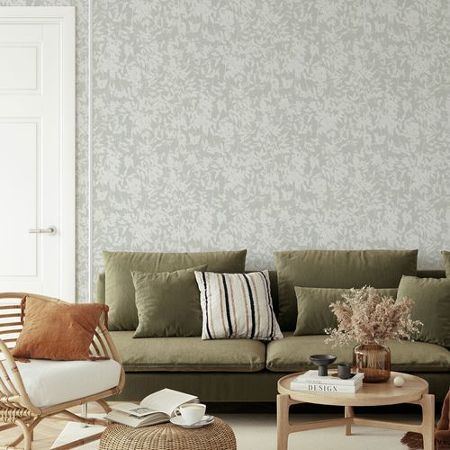 Non-woven wallpaper shabby leaves green cream 10435-07