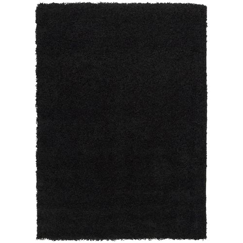 Living Room Rug Shaggy Fancy Plain Black