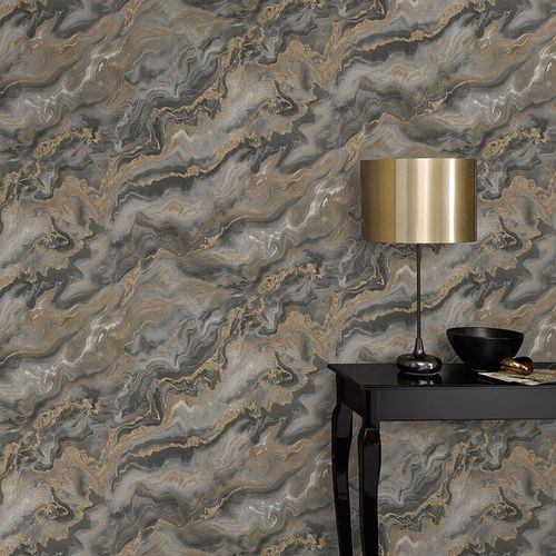 Vliestapete Elle Wellen Taupe Gold Metallic 10447-37 Zimmer