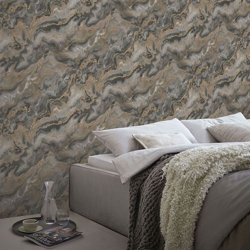 Vliestapete Elle Wellen Taupe Gold Metallic 10447-37 Zimmer