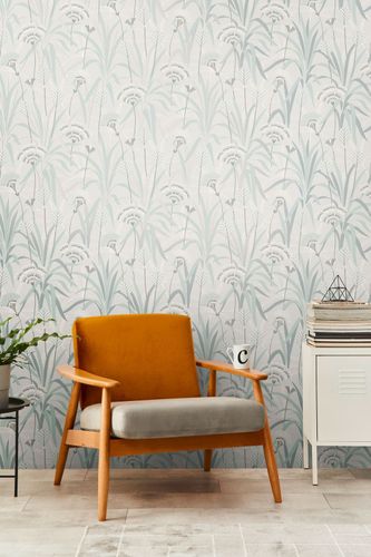 Vliestapete Tropen Grau Creme Blau Metallic 39936-3 Wohnzimmer