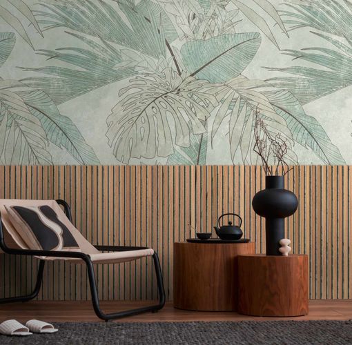 Photo wallpaper leaf pattern panels beige green 39854-1