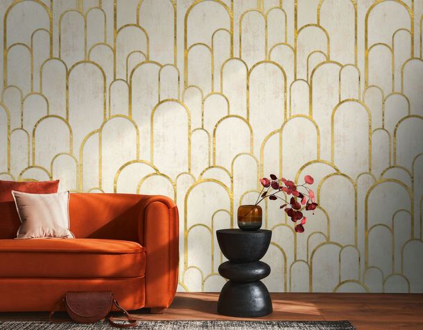 Photo wallpaper Art Deco look cream beige gold 39857-1