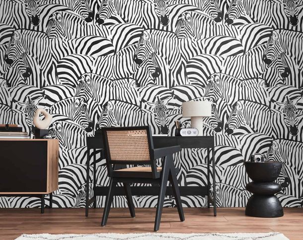 Photo wallpaper zebra stripes exotic black white 39873-1