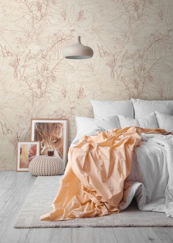 Fototapete Tropisch Blumen Beige Creme 39886-1 Raum