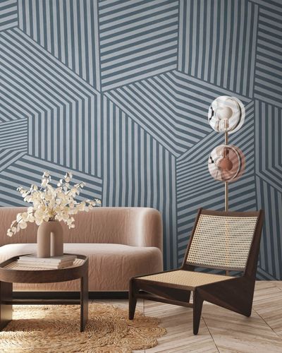 Photo Wallpaper Stripes Abstract Blue grey 39892-1