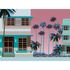 Photo wallpaper houses palm trees blue pink 39893-1 2