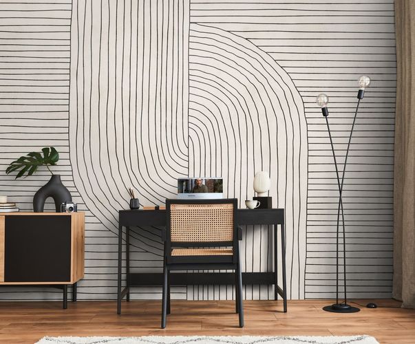 Photo wallpaper stripes modern cream black 39894-1