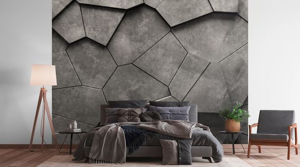 Photo wallpaper stones 3D effect black grey 39924-1