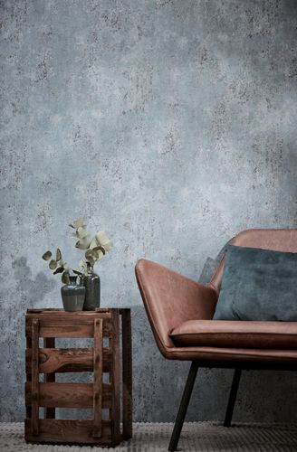 Non-woven wallpaper concrete look blue metallic 78629-4