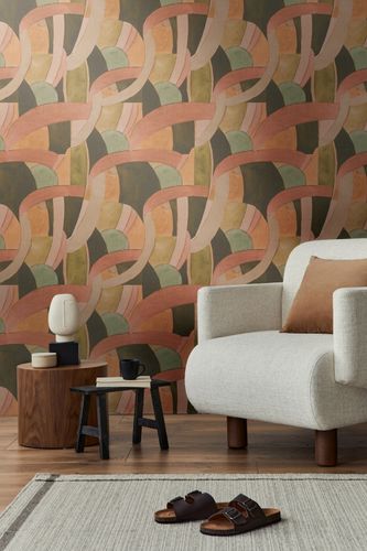 Non-woven wallpaper art abstract green orange 78214-3