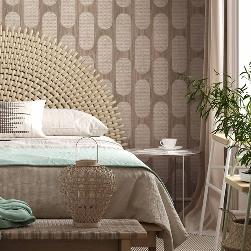 Non-woven wallpaper wood look rattan grey brown 81638