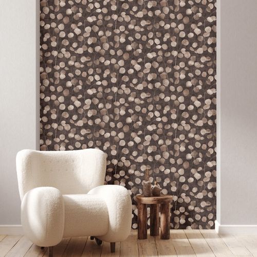 Non-woven wallpaper leaf pattern floral brown beige 81639