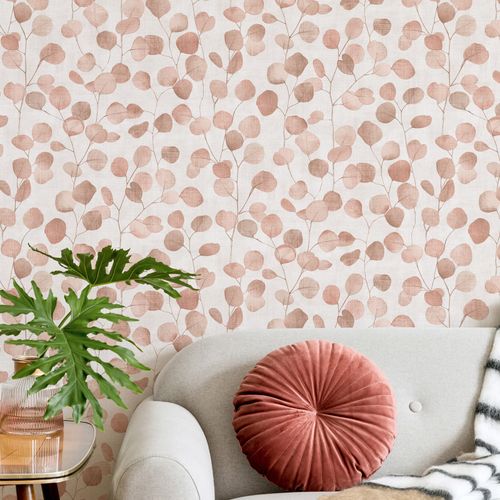 Non-woven wallpaper leaf pattern floral beige cream 81640