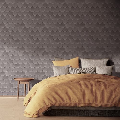 Non-woven wallpaper 3D look tiles shingles grey 81655