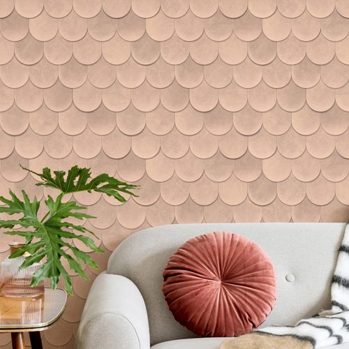 Non-woven wallpaper 3D look tiles shingles orange 81658