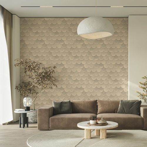 Non-woven wallpaper 3D look tiles shingles beige grey 81659