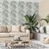 Non-woven wallpaper palm leaves beige green grey 82457 1