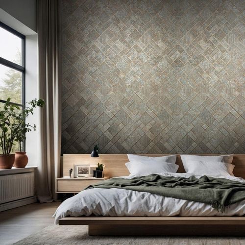 Non-woven wallpaper wood look blue copper metallic 35512