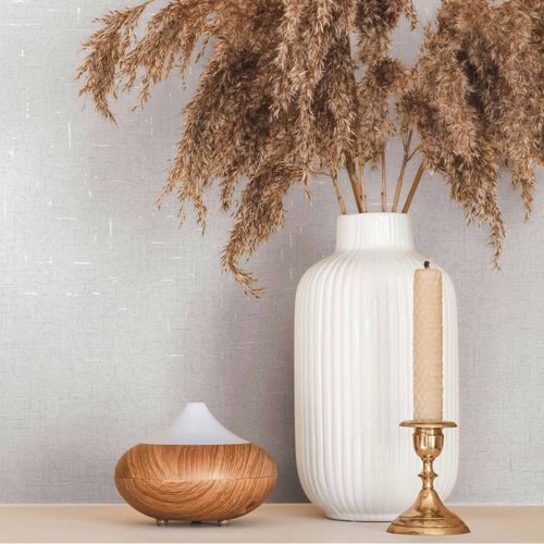 Non-woven wallpaper linen look white cream metallic 35115