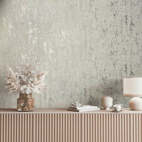 Non-woven wallpaper plaster look grey beige silver 35123