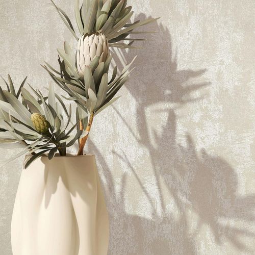 Non-woven wallpaper plain shabby cream pearl gloss 35128