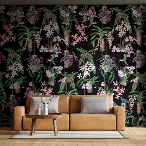 Fototapete-Vlies-Pflanzen-Tropen-Schwarz-Gruen-Rosa-81682-63223647_2