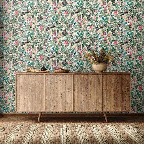 Vliestapete-Tropisch-Floral-Dschungel-Gruen-Rosa-81684-63223648_2