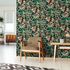 Non-woven wallpaper leaves jungle black green pink 81685 1