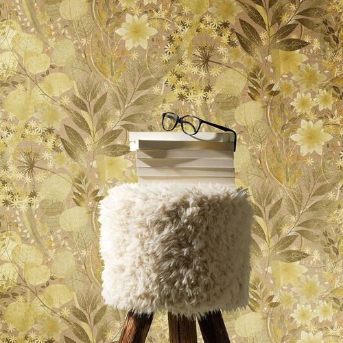 Vliestapete Floral Aquarelloptik Beige Gelb Braun 10506-20 Raum