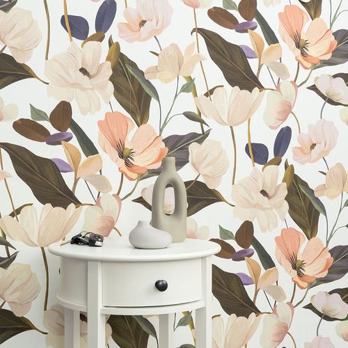 Vliestapete Blumen Vintage Weiß Grün Creme 10508-05 Raum