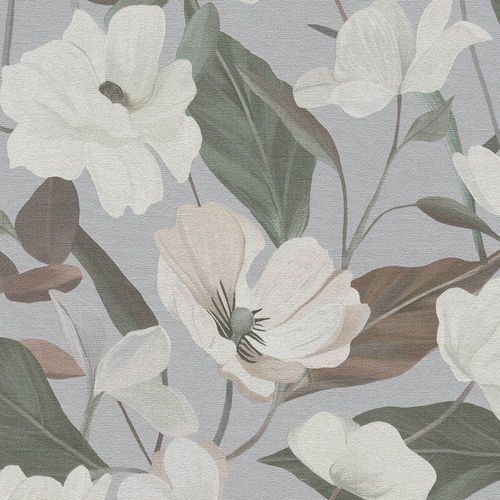 Vliestapete Blumen Vintage Grau Grün Creme 10508-31